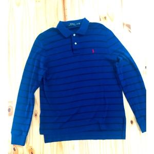 POLO RALPH LAUREN Teens Long Sleeve Polo Shirt Medium Blue Striped Cotton